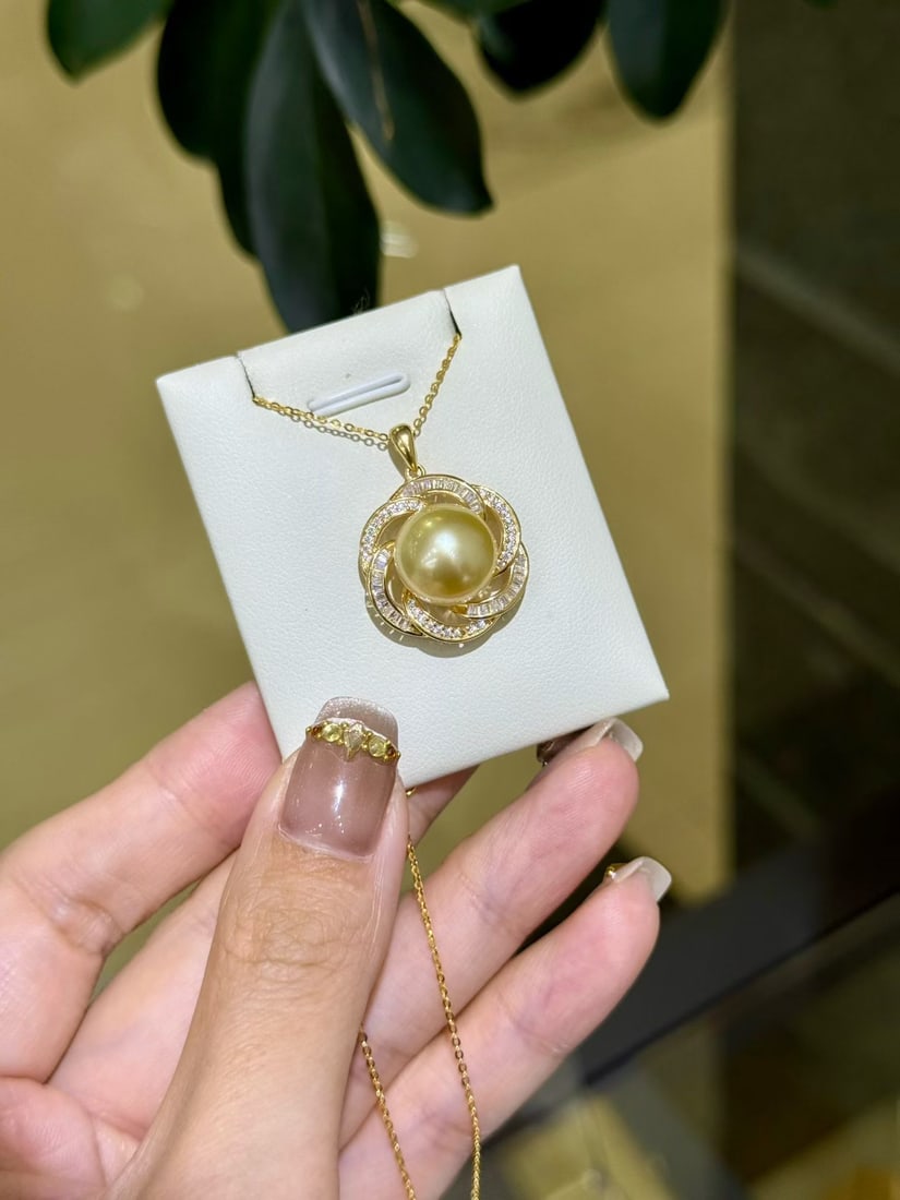 Natural South Sea Golden Pearl Pendant, S925 Sterling Silver - 5