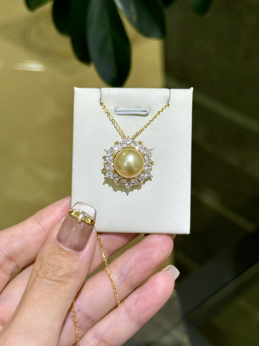 Natural South Sea Golden Pearl Pendant, S925 Sterling Silver - 6