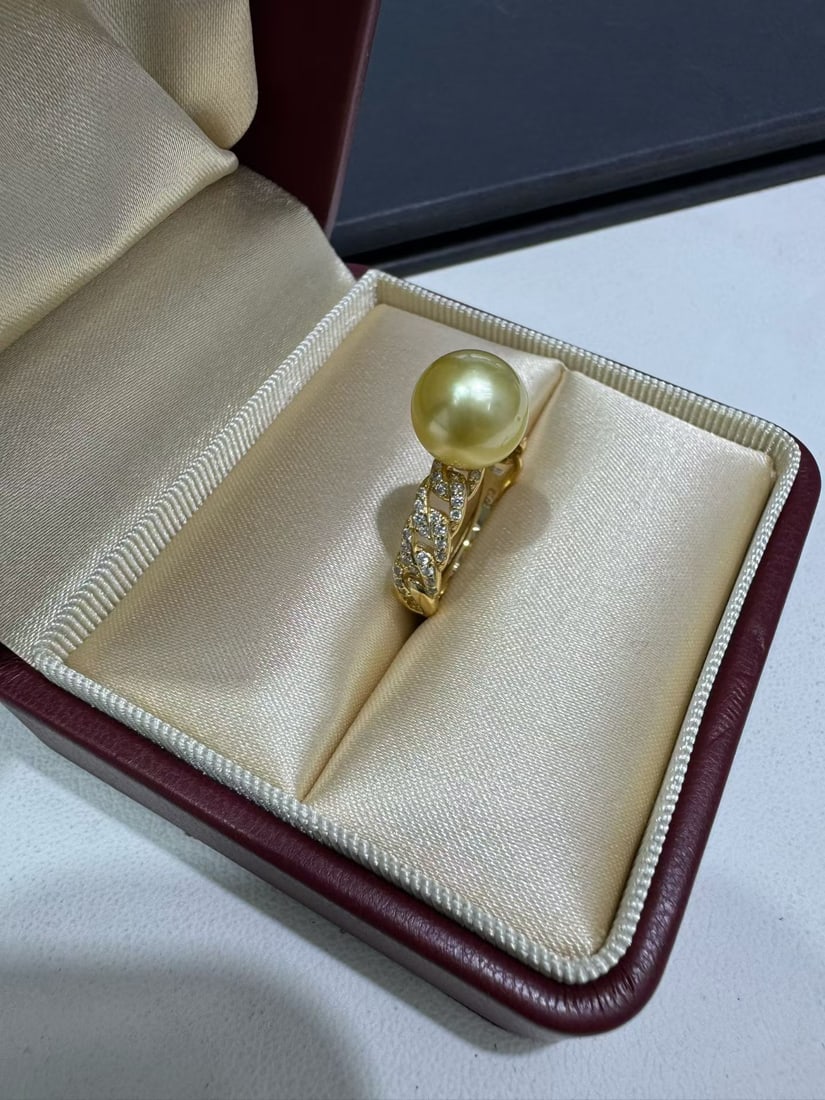 9-10mm South Sea Golden Pearl Ring, S925 Sterling Silver - 2