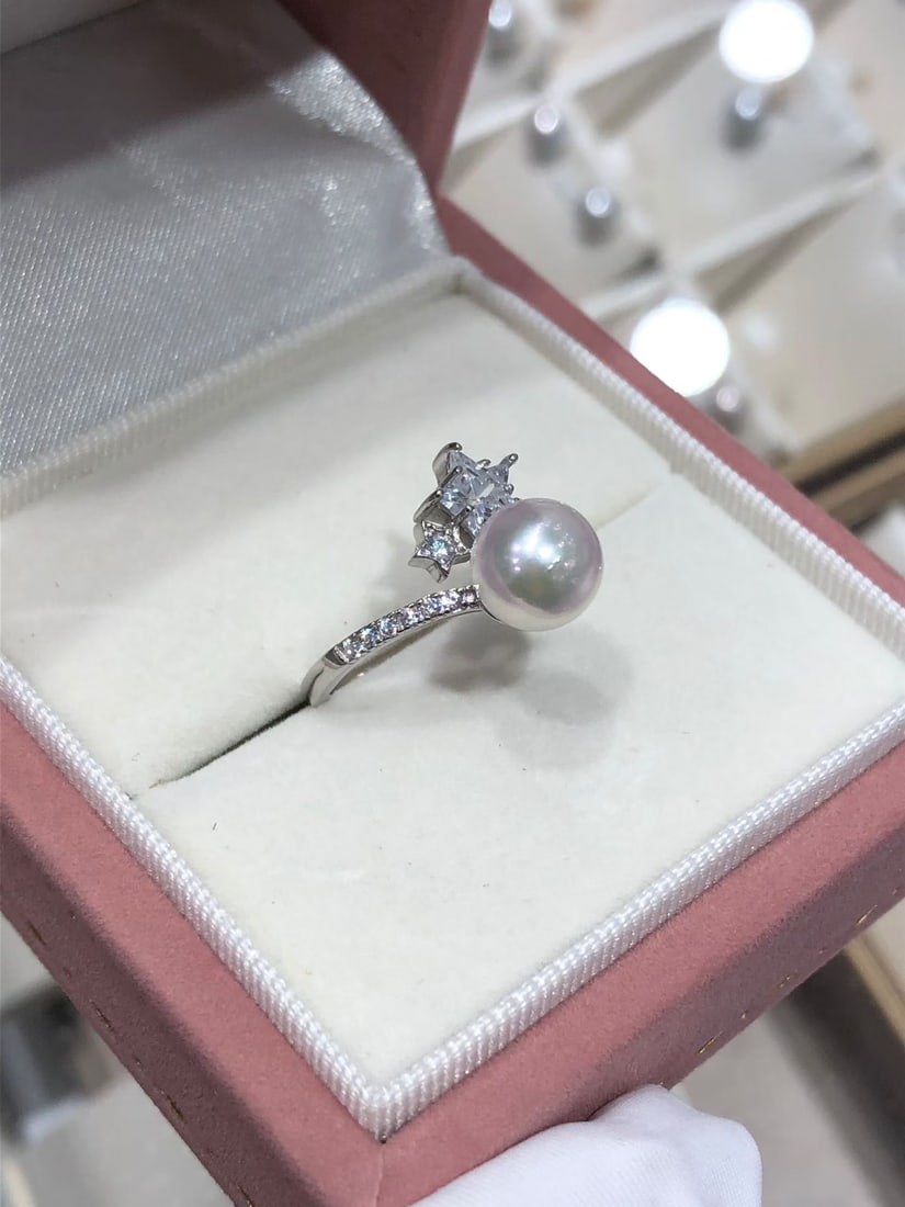 Starry Sky Sterling Silver Ring with 8-8.5mm Akoya Pearls - 2