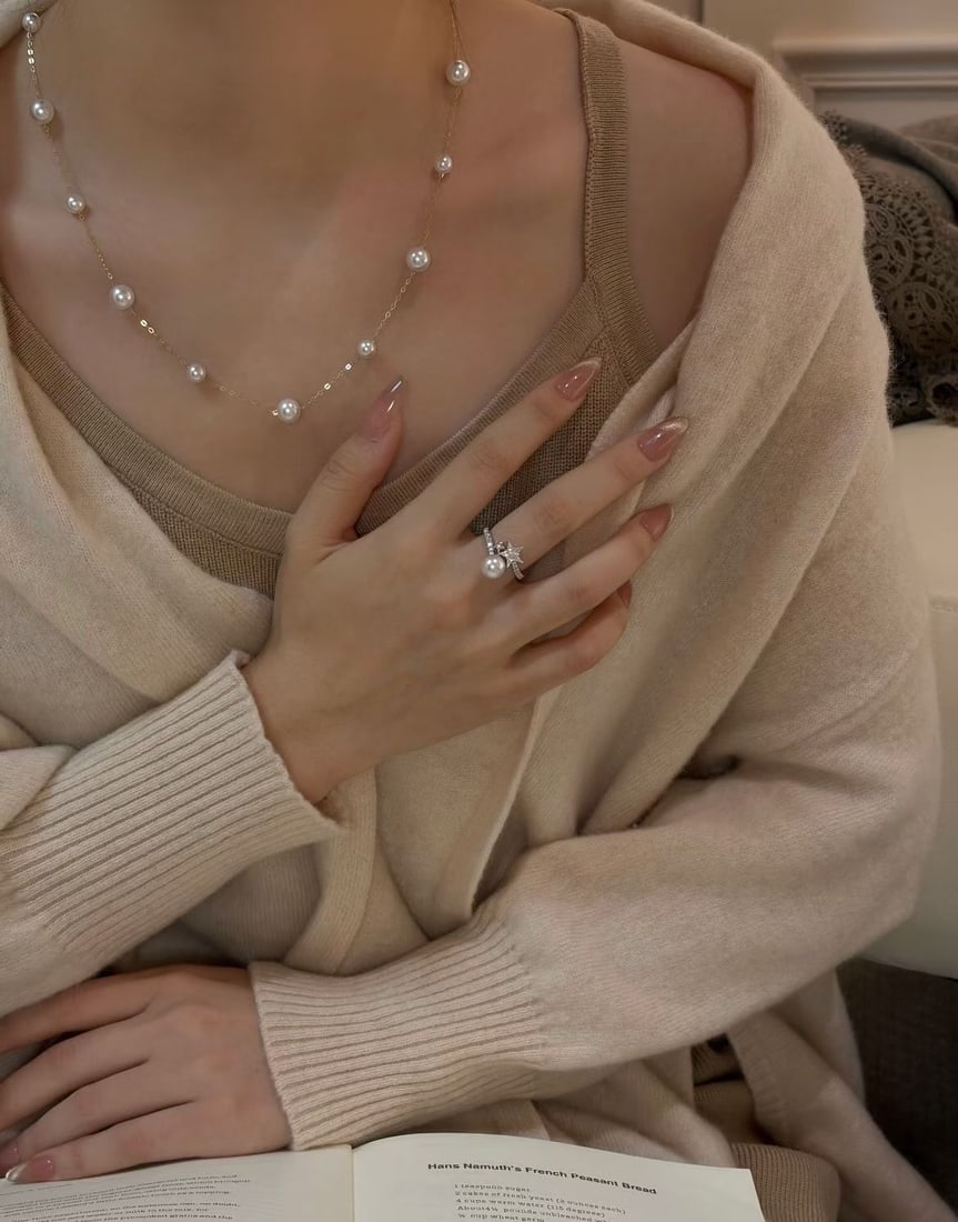 Starry Sky Sterling Silver Ring with 8-8.5mm Akoya Pearls - 5