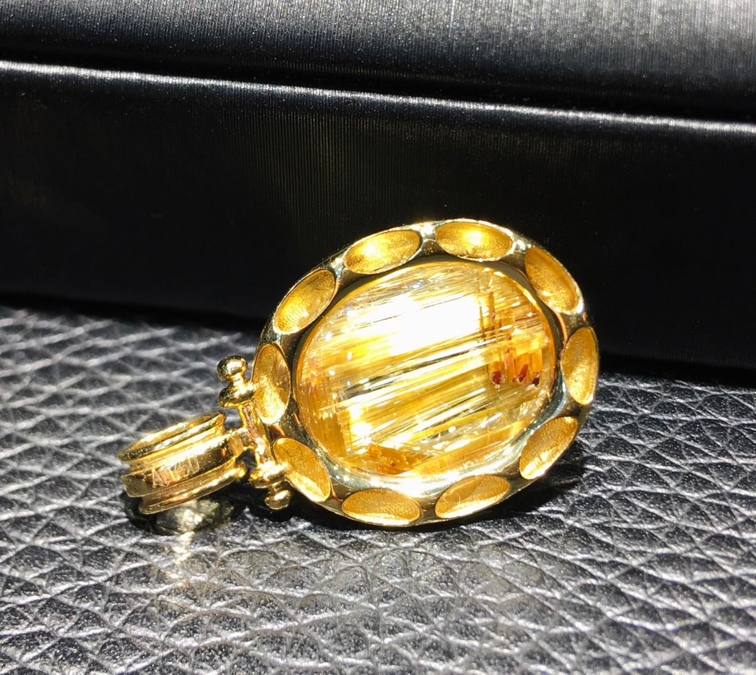 Natural Titanium Crystal Pendant with 18K Gold and Diamond Inlay, 24.7x14.8mm - 8