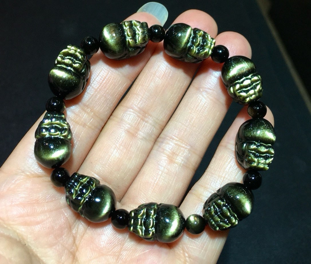Gold Obsidian Bead Bracelet - 7
