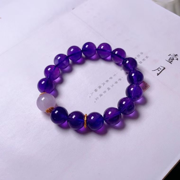 Natural Uruguayan Amethyst Bracelet with 12mm Beads, Featuring Lepidolite and S925 Silver Accents - 2