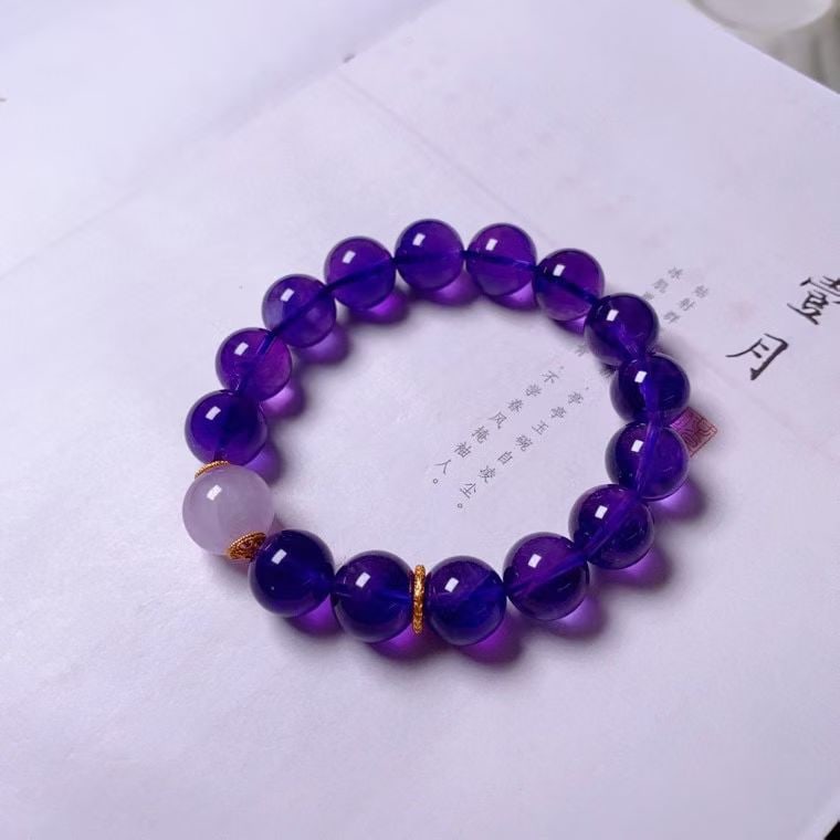 Natural Uruguayan Amethyst Bracelet with 12mm Beads, Featuring Lepidolite and S925 Silver Accents - 3
