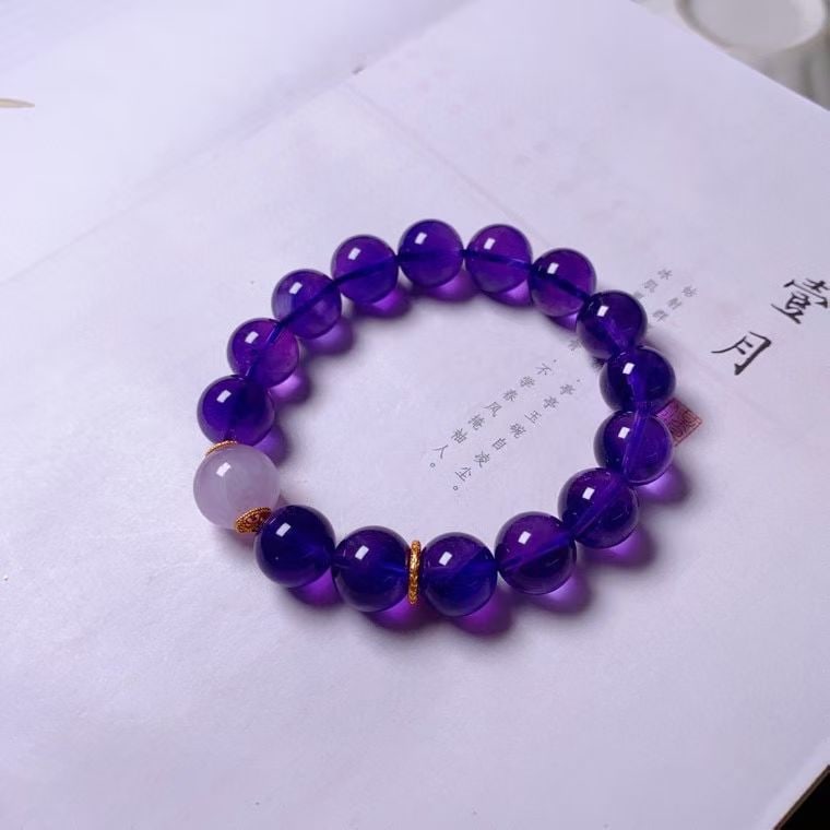 Natural Uruguayan Amethyst Bracelet with 12mm Beads, Featuring Lepidolite and S925 Silver Accents - 4