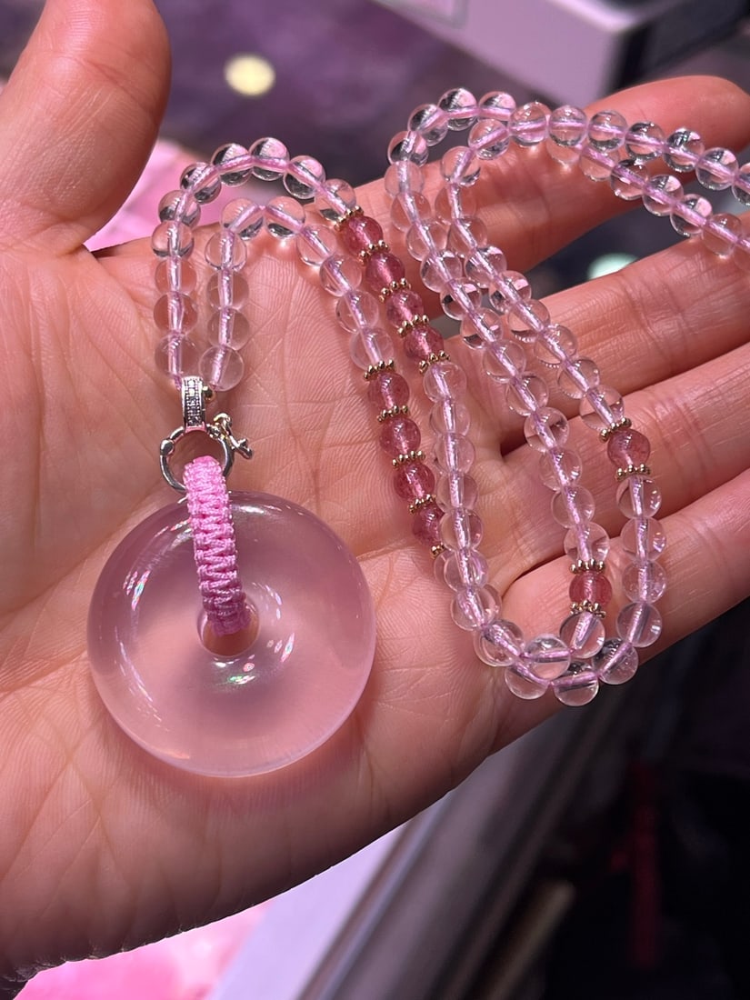 Natural Mozambique Star Ruby Carved "Peace" Pendant with 35x11mm Beads, Fashion Crystal Necklace - 8