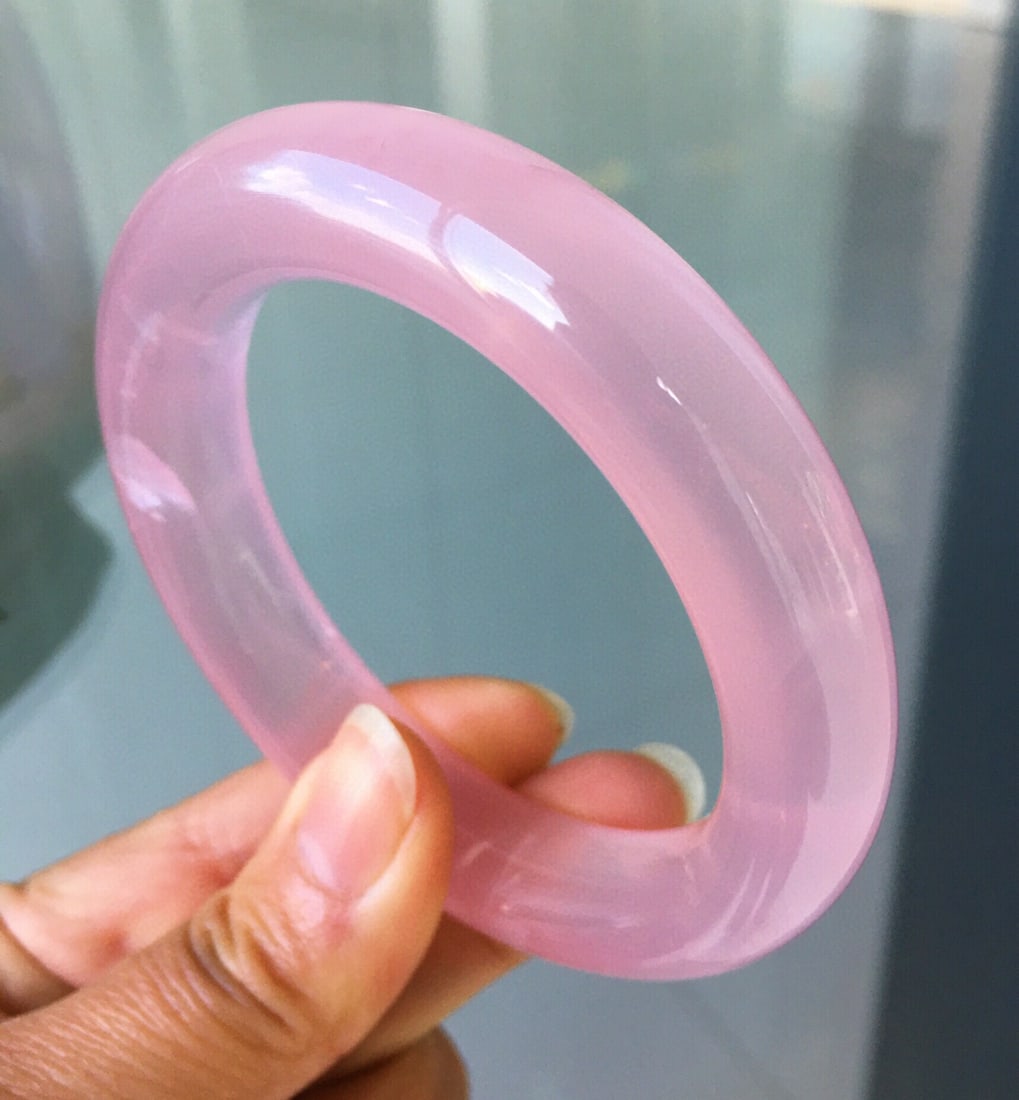 Natural Rose Quartz Bangle Bracelet, 55.5mm Inner Diameter, 14x12mm, 69g, Starry Effect - 2