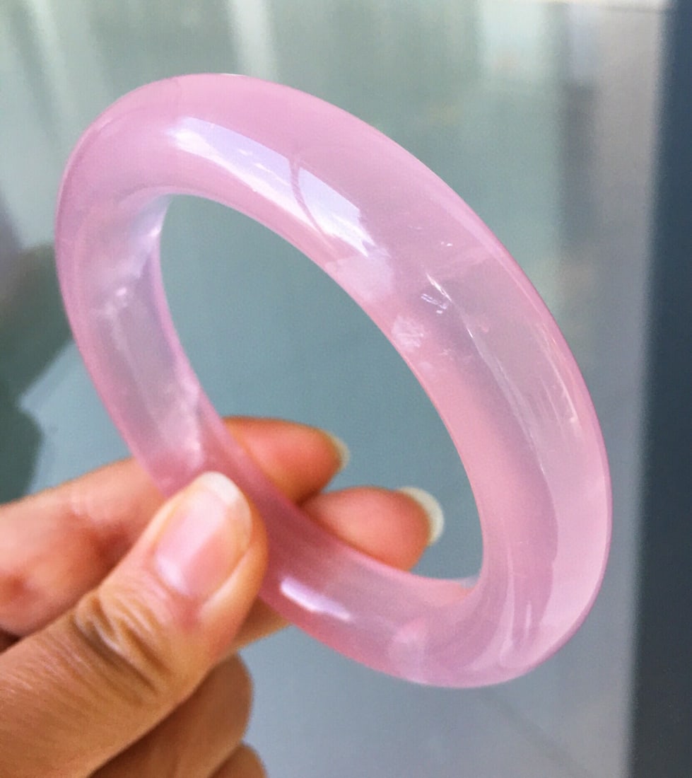 Natural Rose Quartz Bangle Bracelet, 55.5mm Inner Diameter, 14x12mm, 69g, Starry Effect - 3