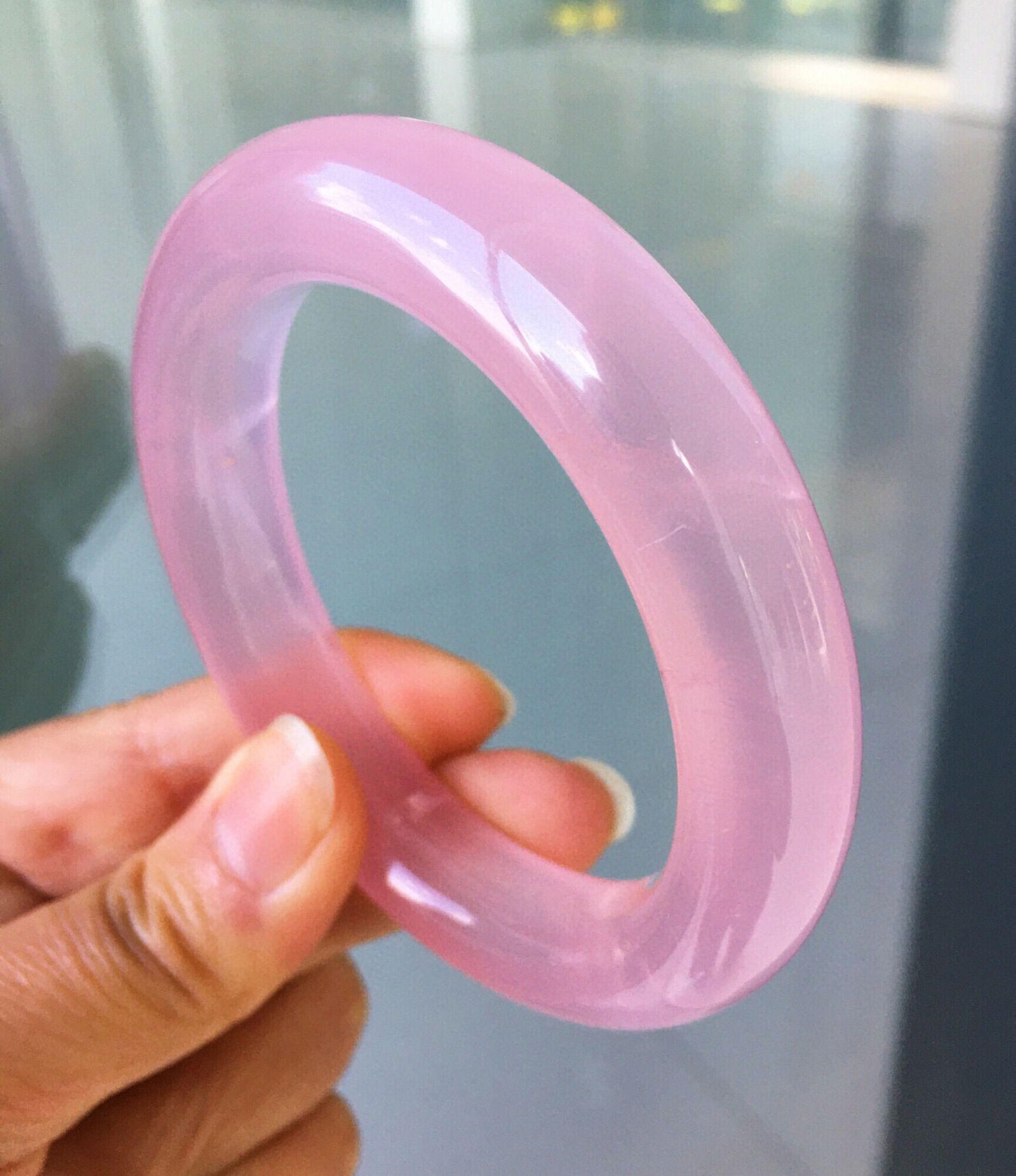 Natural Rose Quartz Bangle Bracelet, 55.5mm Inner Diameter, 14x12mm, 69g, Starry Effect - 4