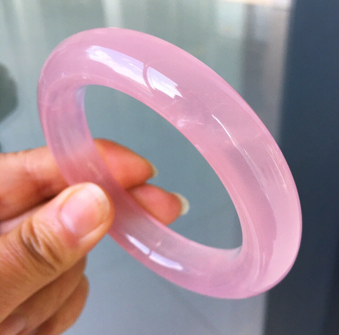 Natural Rose Quartz Bangle Bracelet, 55.5mm Inner Diameter, 14x12mm, 69g, Starry Effect - 6