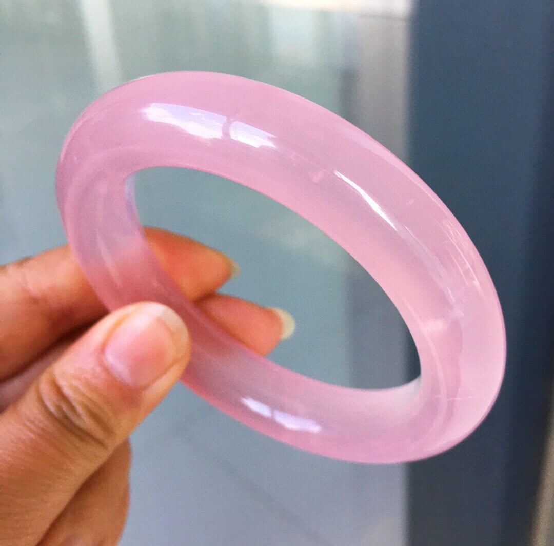 Natural Rose Quartz Bangle Bracelet, 55.5mm Inner Diameter, 14x12mm, 69g, Starry Effect - 7