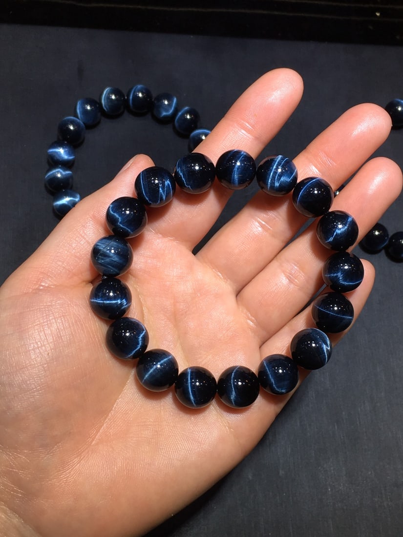 Natural 12mm Blue Tiger Eye Bracelet - Polished, Clear Stripes, Powerful Energy - 4