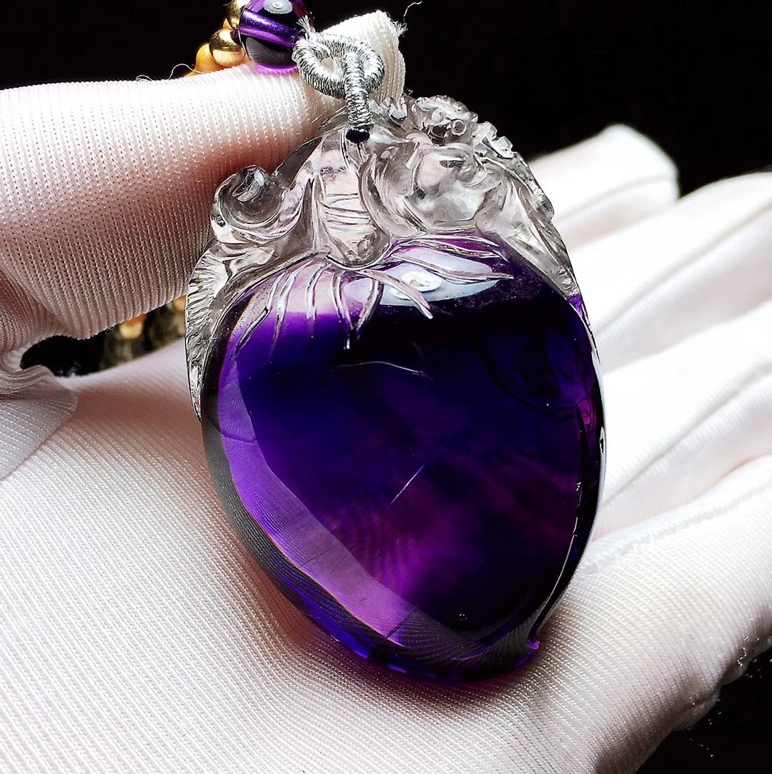 Natural Amethyst Pendant with Rutilated Inclusions, 47x33x25mm, 48.8g - Wealth, Relationship, and - 3