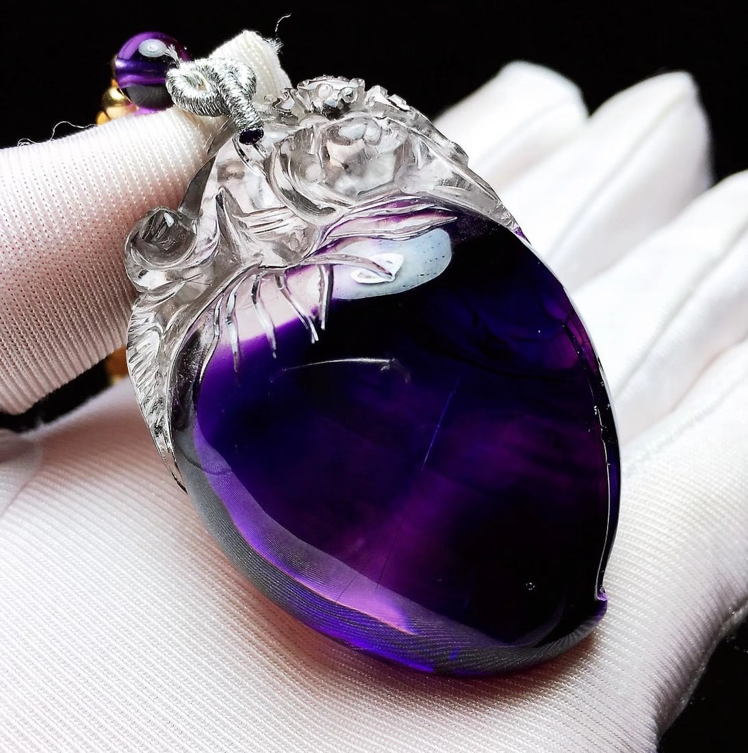 Natural Amethyst Pendant with Rutilated Inclusions, 47x33x25mm, 48.8g - Wealth, Relationship, and - 4