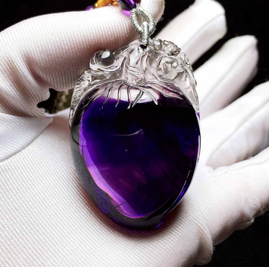 Natural Amethyst Pendant with Rutilated Inclusions, 47x33x25mm, 48.8g - Wealth, Relationship, and - 5