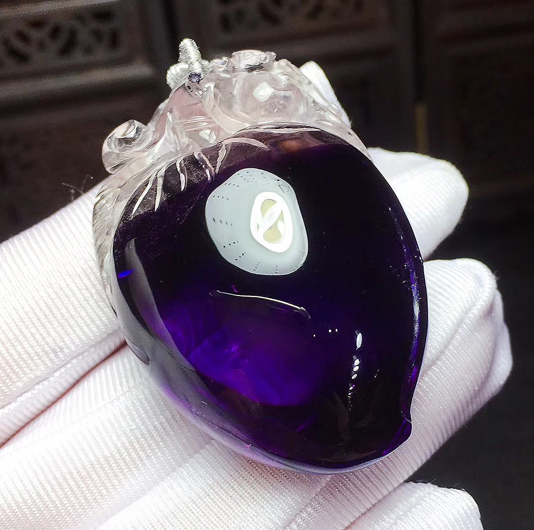 Natural Amethyst Pendant with Rutilated Inclusions, 47x33x25mm, 48.8g - Wealth, Relationship, and - 8
