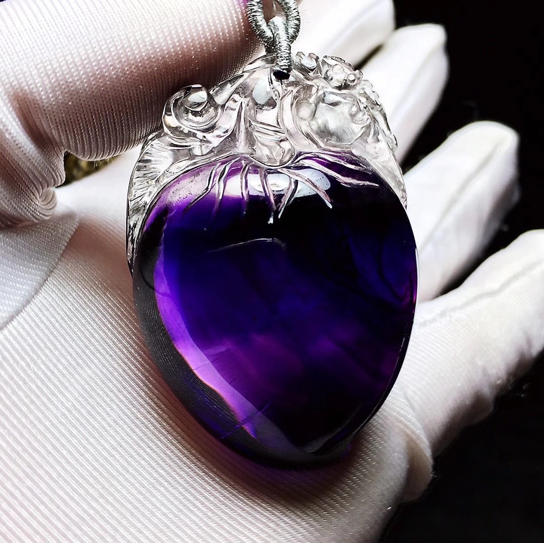 Natural Amethyst Pendant with Rutilated Inclusions, 47x33x25mm, 48.8g - Wealth, Relationship, and - 9