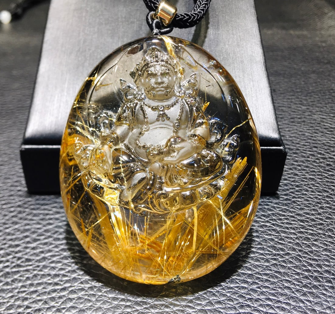 Natural Titanium Crystal Yellow Jambhala Pendant, 59.2x48x23.5mm, 90g - Wealth and Prosperity (1 of 9)