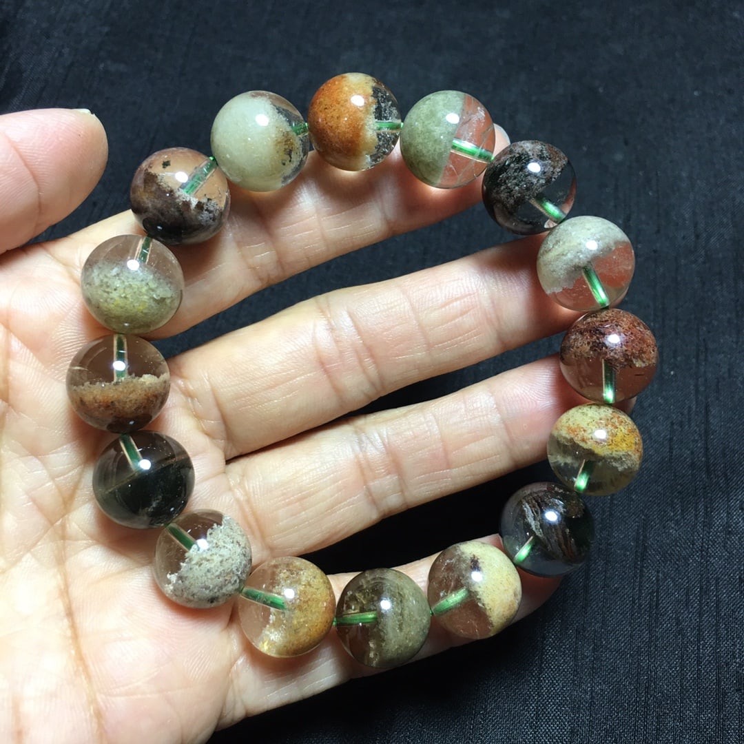 Natural Four-Season Rainbow Phantom Quartz Bracelet, 13+mm Beads, 50g, Transparent Crystal: Title: Natural Four-Season Rainbow Phantom Quartz Bracelet, 13+mm Beads, 50g, Transparent Crystal Description: Exquisite bracelet crafted from natural four-season rainbow phantom quartz beads, each me