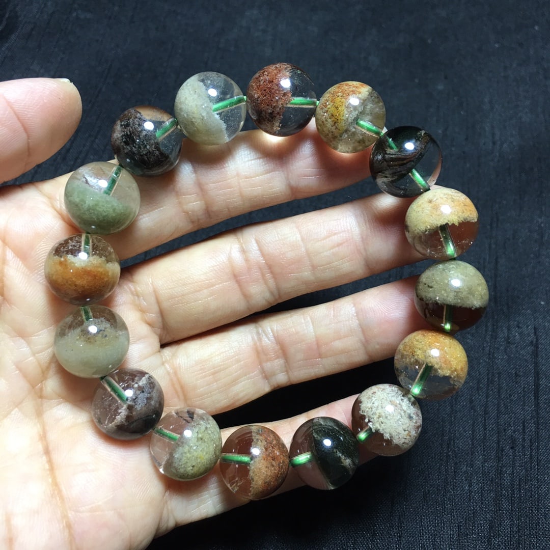 Natural Four-Season Rainbow Phantom Quartz Bracelet, 13+mm Beads, 50g, Transparent Crystal - 2