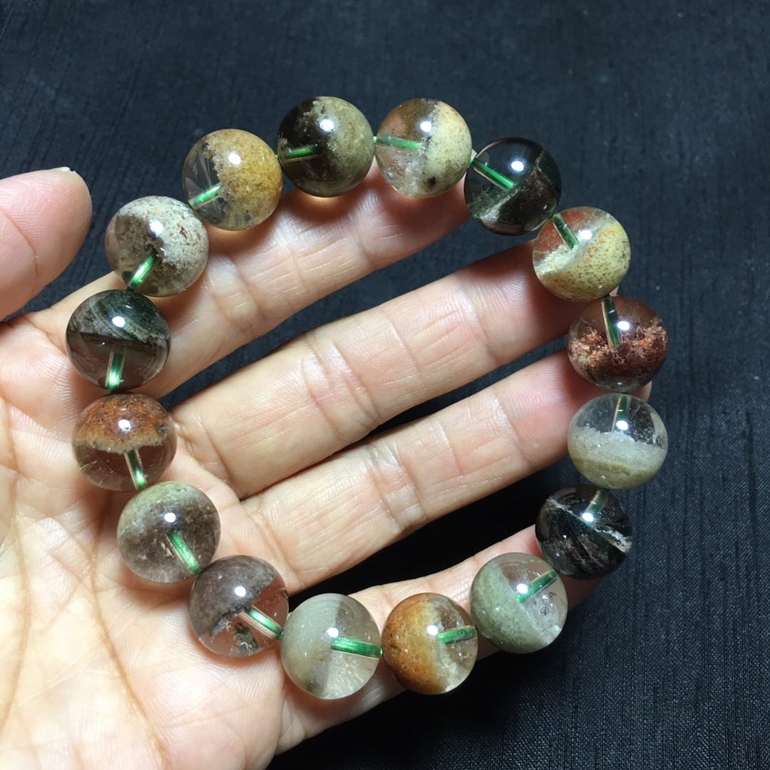 Natural Four-Season Rainbow Phantom Quartz Bracelet, 13+mm Beads, 50g, Transparent Crystal - 3