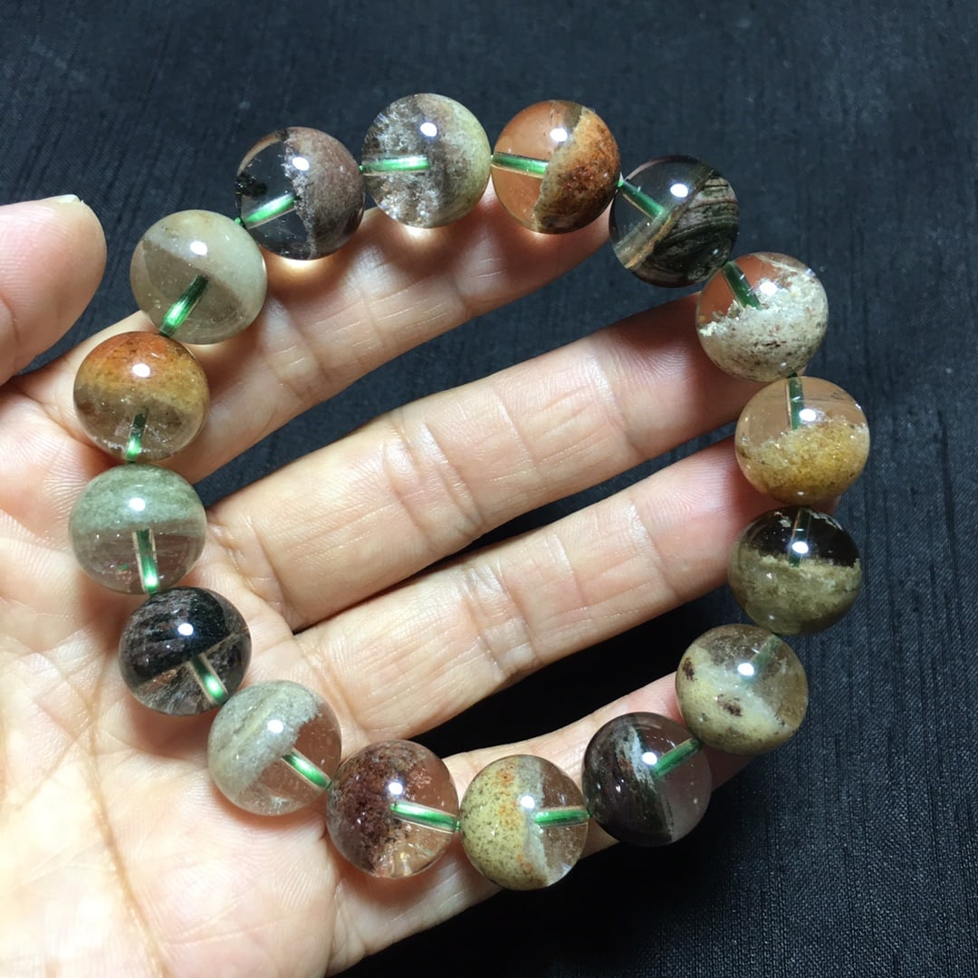 Natural Four-Season Rainbow Phantom Quartz Bracelet, 13+mm Beads, 50g, Transparent Crystal - 5