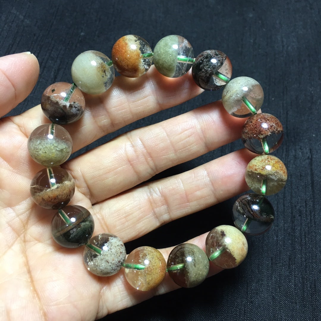 Natural Four-Season Rainbow Phantom Quartz Bracelet, 13+mm Beads, 50g, Transparent Crystal - 6
