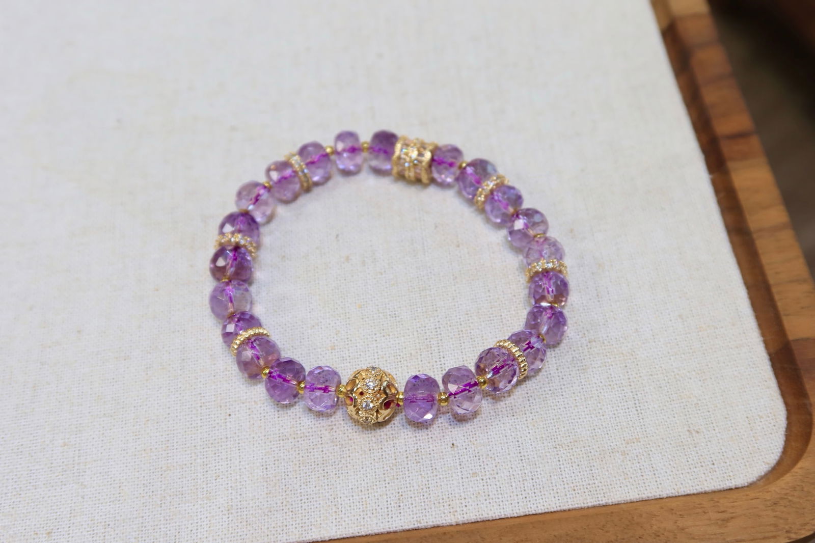 Natural Amethyst 8.5mm Bracelet - Clean Crystal, Elegant and Mystical, with Alloy Accents - 2