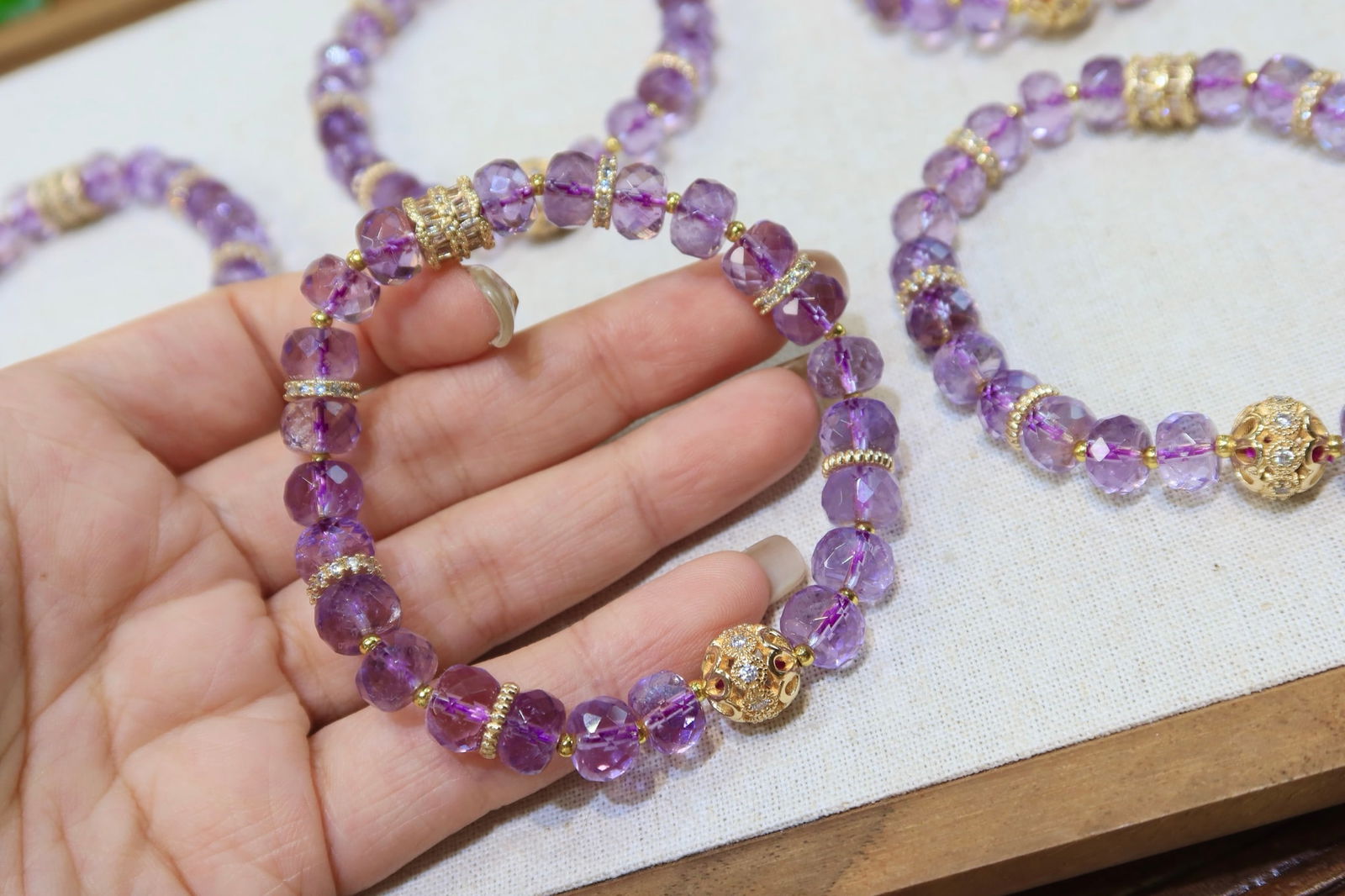 Natural Amethyst 8.5mm Bracelet - Clean Crystal, Elegant and Mystical, with Alloy Accents - 3