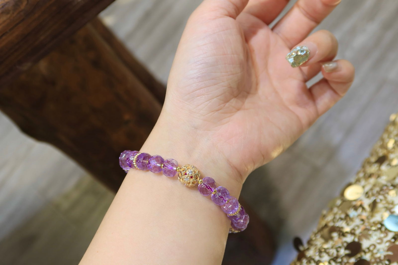 Natural Amethyst 8.5mm Bracelet - Clean Crystal, Elegant and Mystical, with Alloy Accents - 5