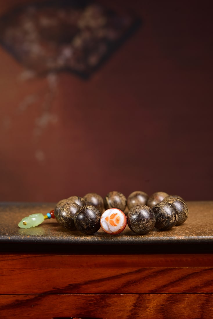 Natural Agarwood Bracelet, 18mm Beads, 50.41g - Premium Wild Old-Stock Nine-Part Agarwood - 3