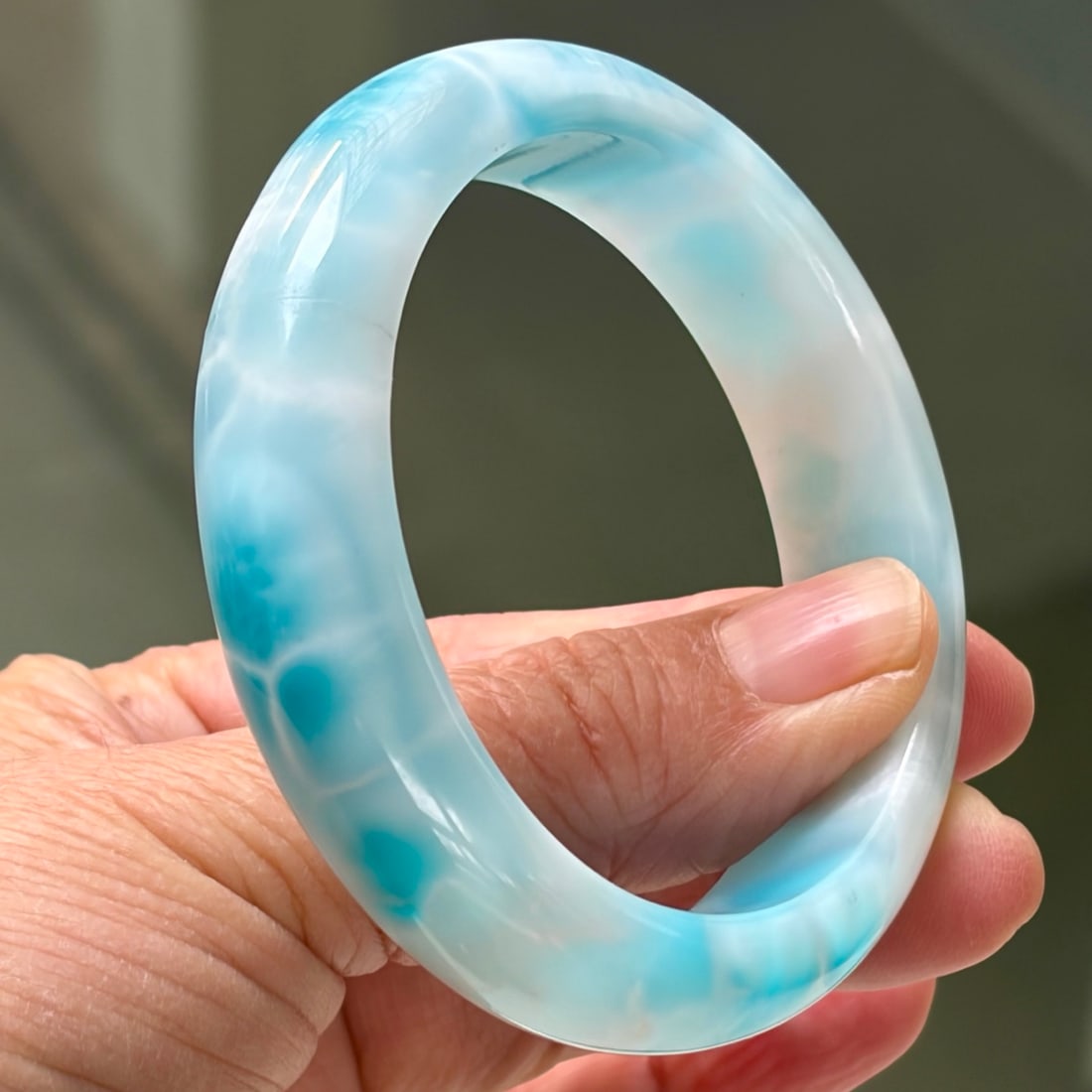 Natural Larimar Bangle Bracelet, Sky Blue, Gemmy Translucent, Size 56 - 2