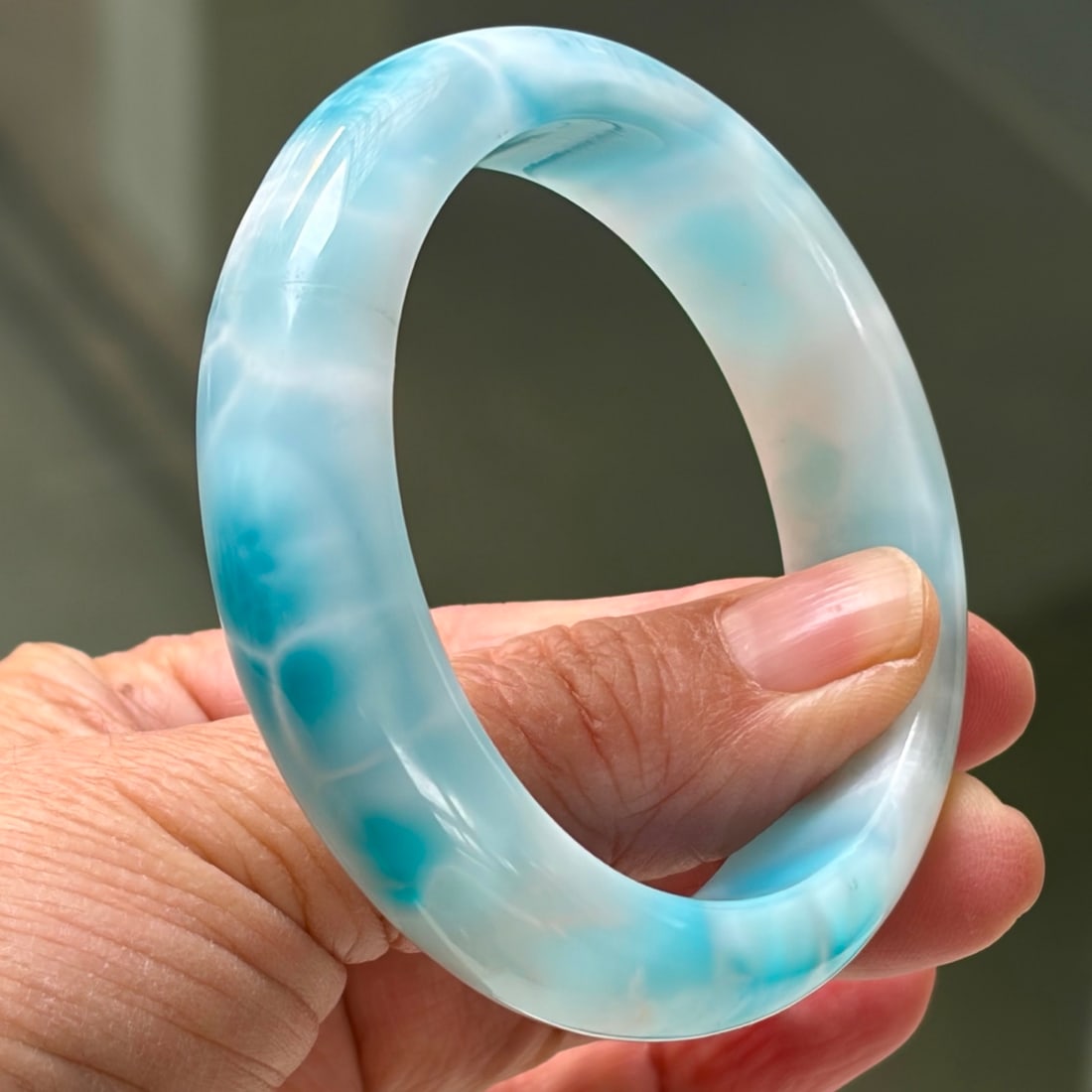 Natural Larimar Bangle Bracelet, Sky Blue, Gemmy Translucent, Size 56 - 3
