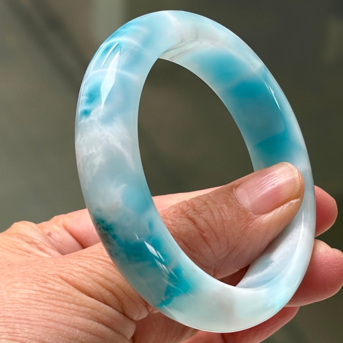 Natural Larimar Bangle Bracelet, Sky Blue, Gemmy Translucent, Size 56 - 4