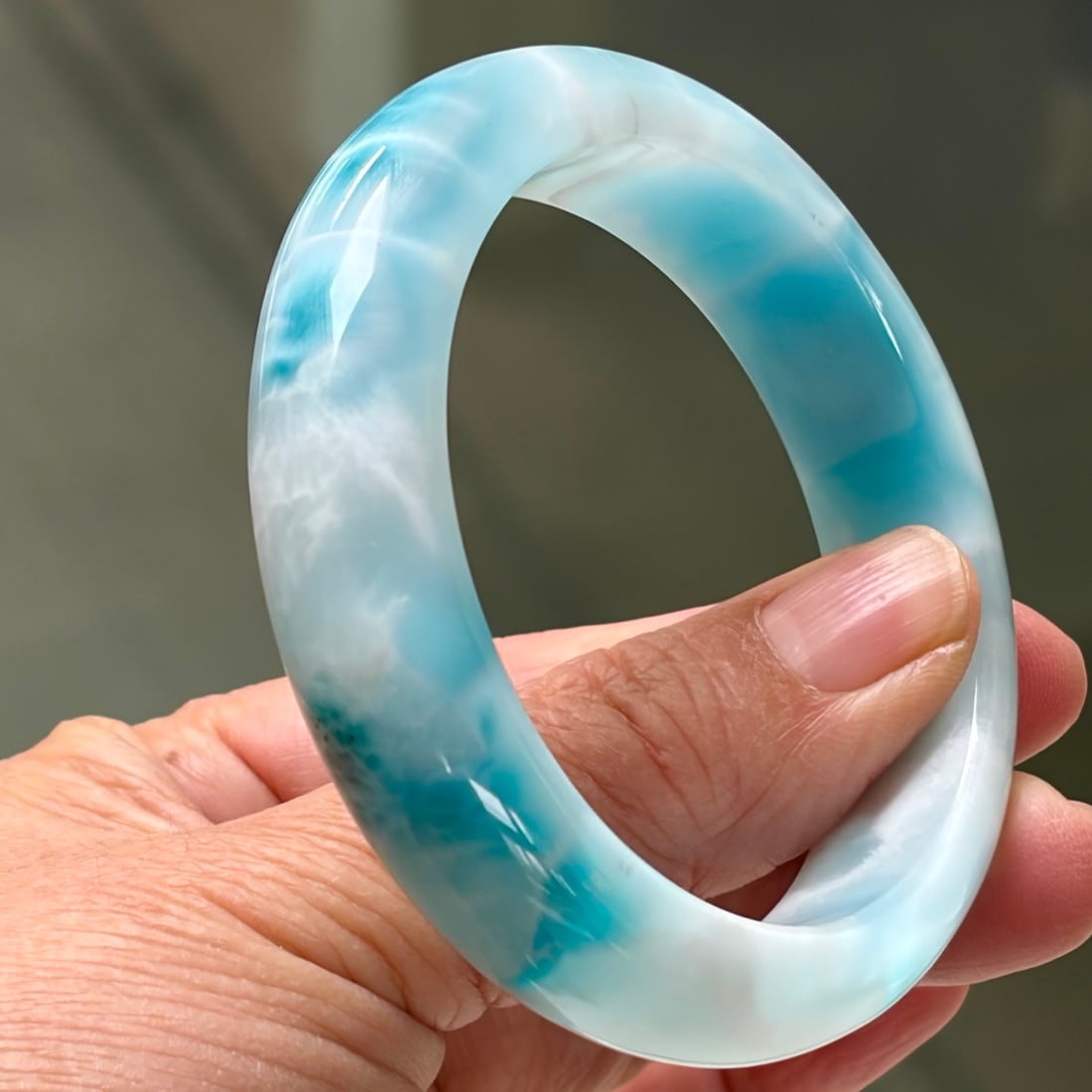Natural Larimar Bangle Bracelet, Sky Blue, Gemmy Translucent, Size 56 - 5