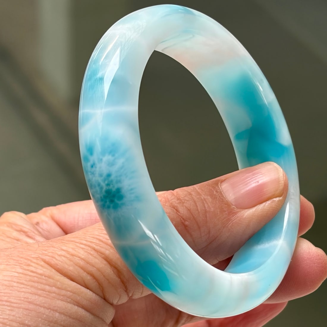 Natural Larimar Bangle Bracelet, Sky Blue, Gemmy Translucent, Size 56 - 6