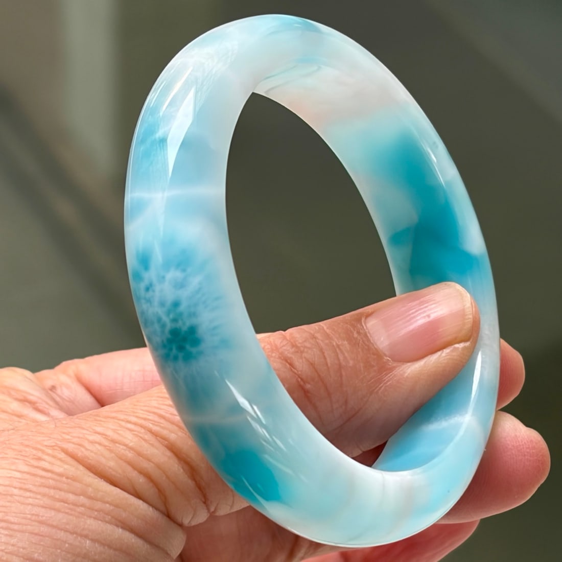 Natural Larimar Bangle Bracelet, Sky Blue, Gemmy Translucent, Size 56 - 7