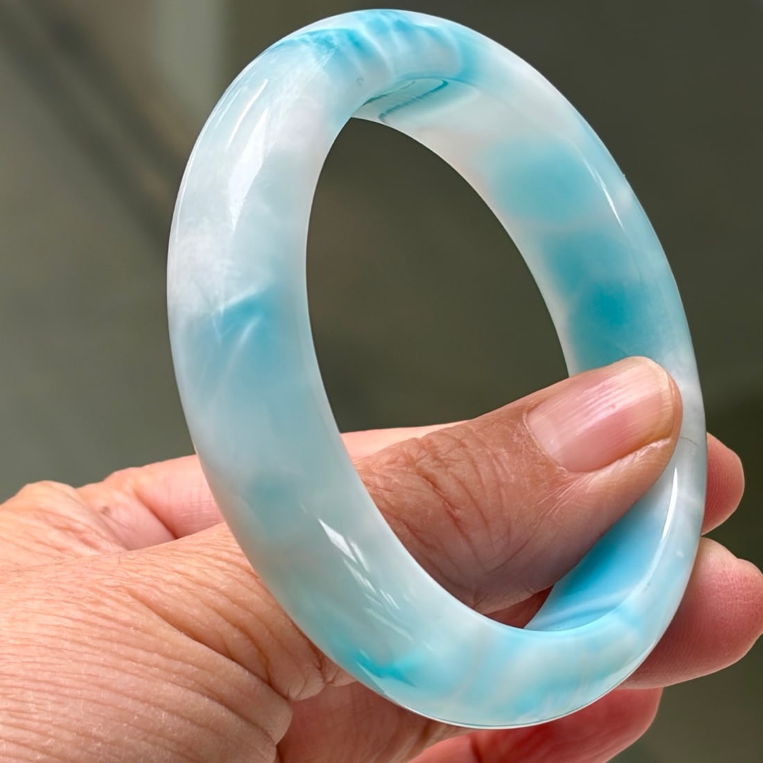 Natural Larimar Bangle Bracelet, Sky Blue, Gemmy Translucent, Size 56 - 8