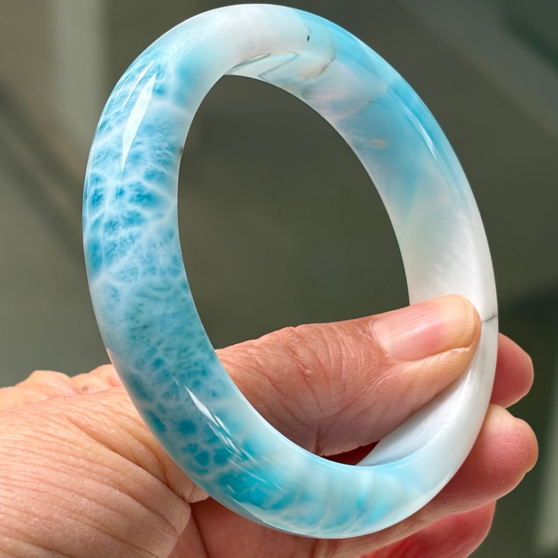 Natural Larimar Sky Blue Fully Gemstone Bangle, 62.5g (1 of 9)