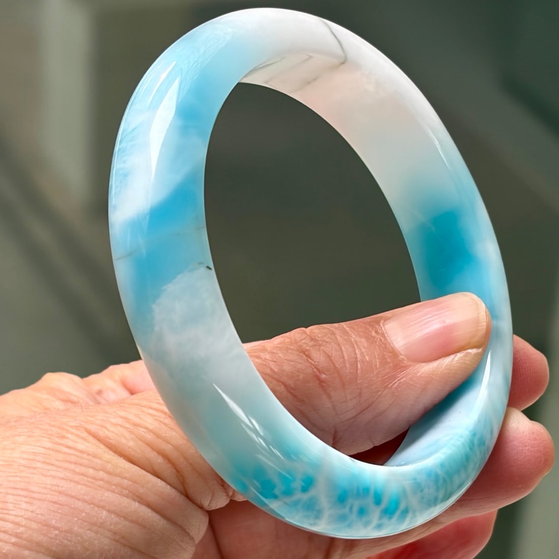 Natural Larimar Sky Blue Fully Gemstone Bangle, 62.5g - 6