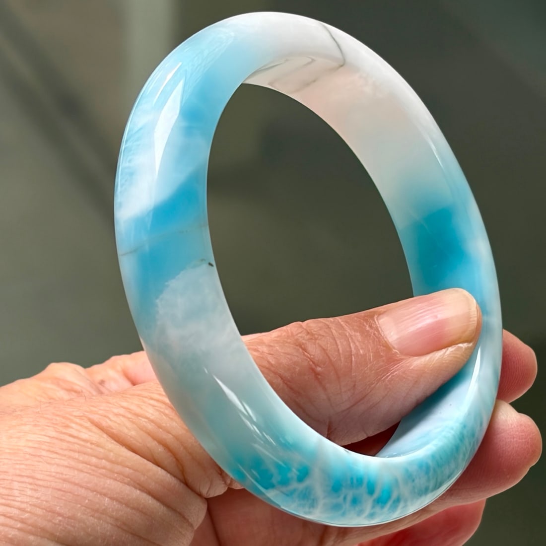 Natural Larimar Sky Blue Fully Gemstone Bangle, 62.5g - 7