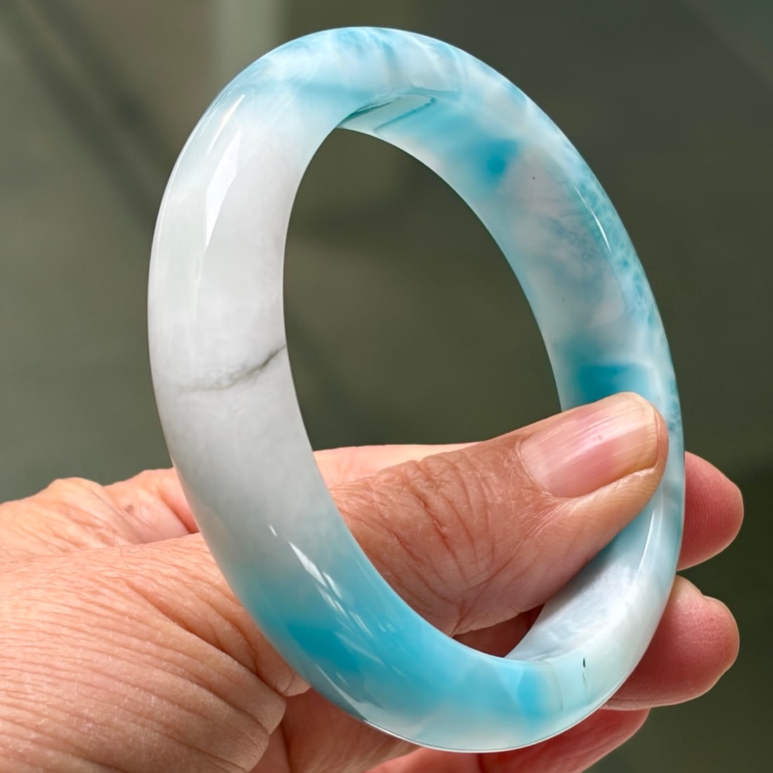 Natural Larimar Sky Blue Fully Gemstone Bangle, 62.5g - 9