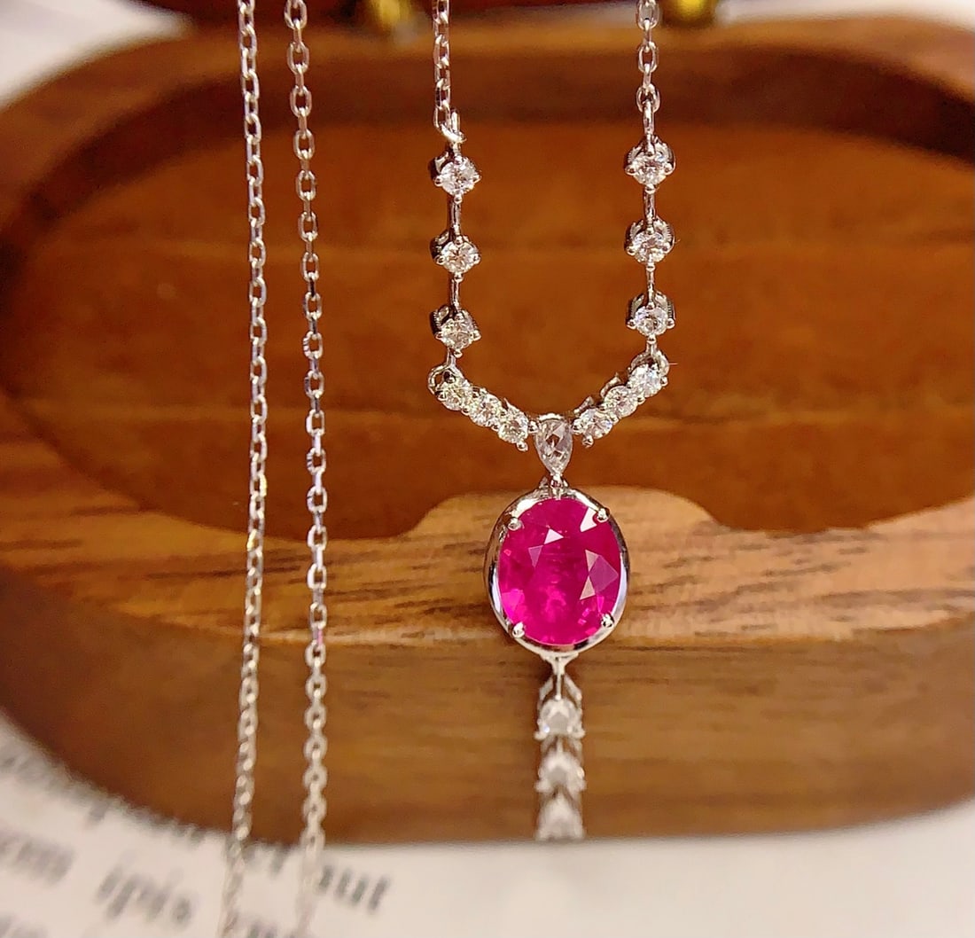 18K Gold Natural Ruby Necklace, Clavicle Length - 4