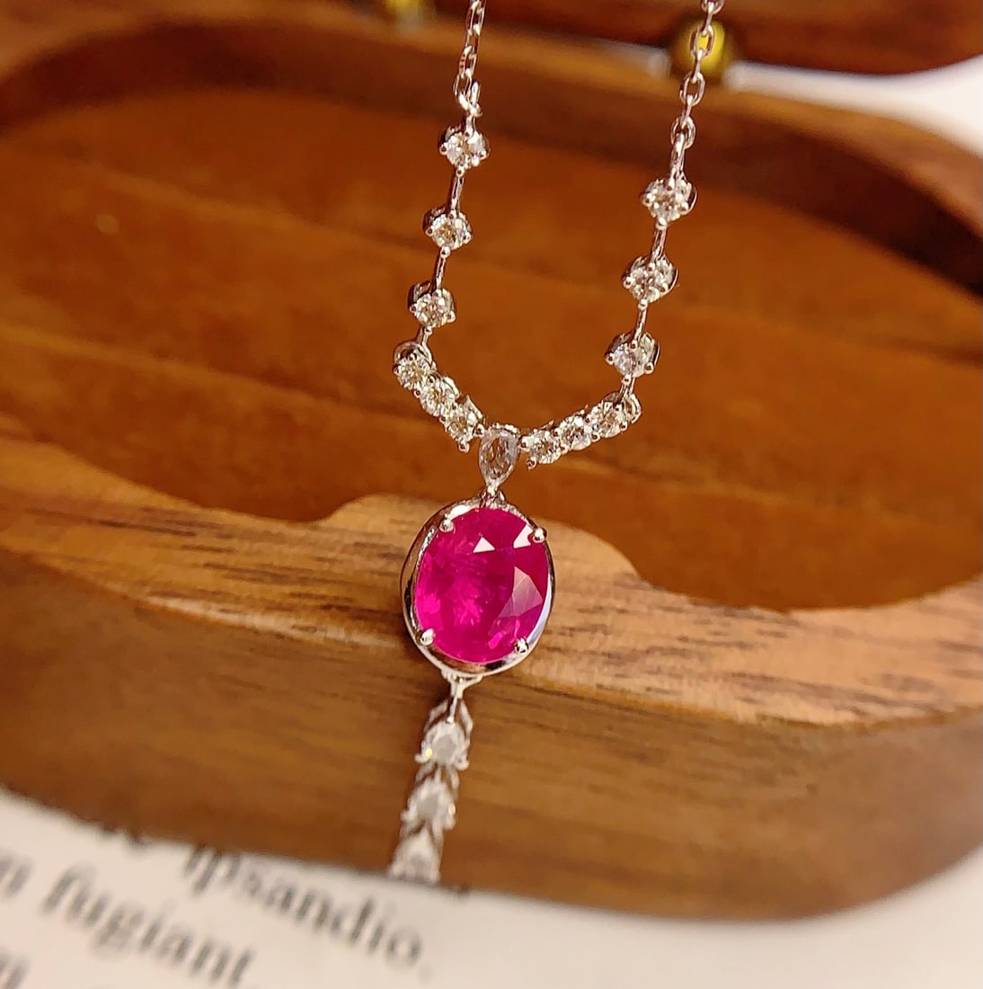 18K Gold Natural Ruby Necklace, Clavicle Length - 6