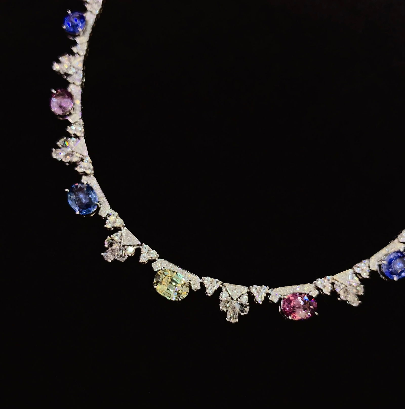 18K Gold Natural Untreated Fancy Sapphire Necklace with Diamonds and White Sapphires, 7.7ct, 18.01g - 2