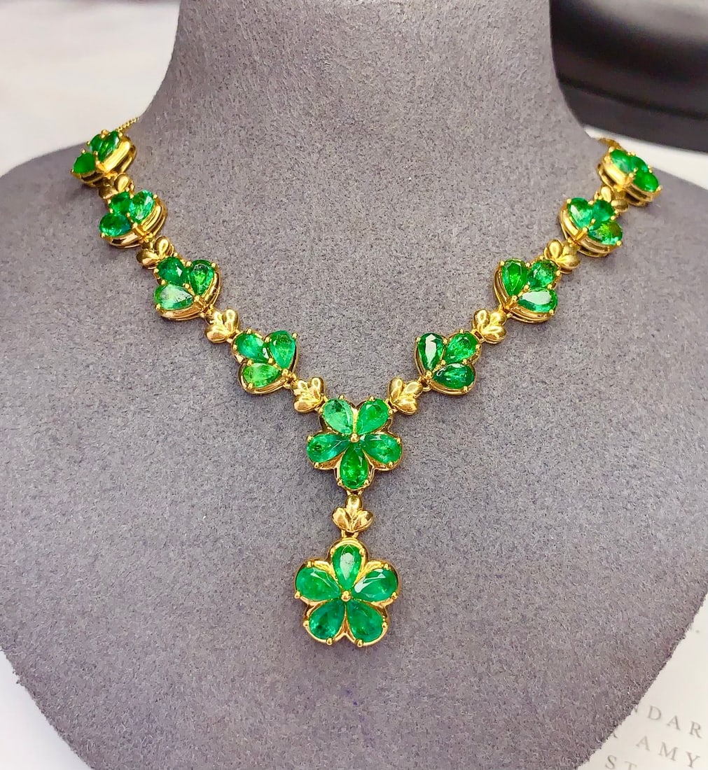 18K Gold Natural Emerald Necklace, 7.26ct, 11.07g - 4