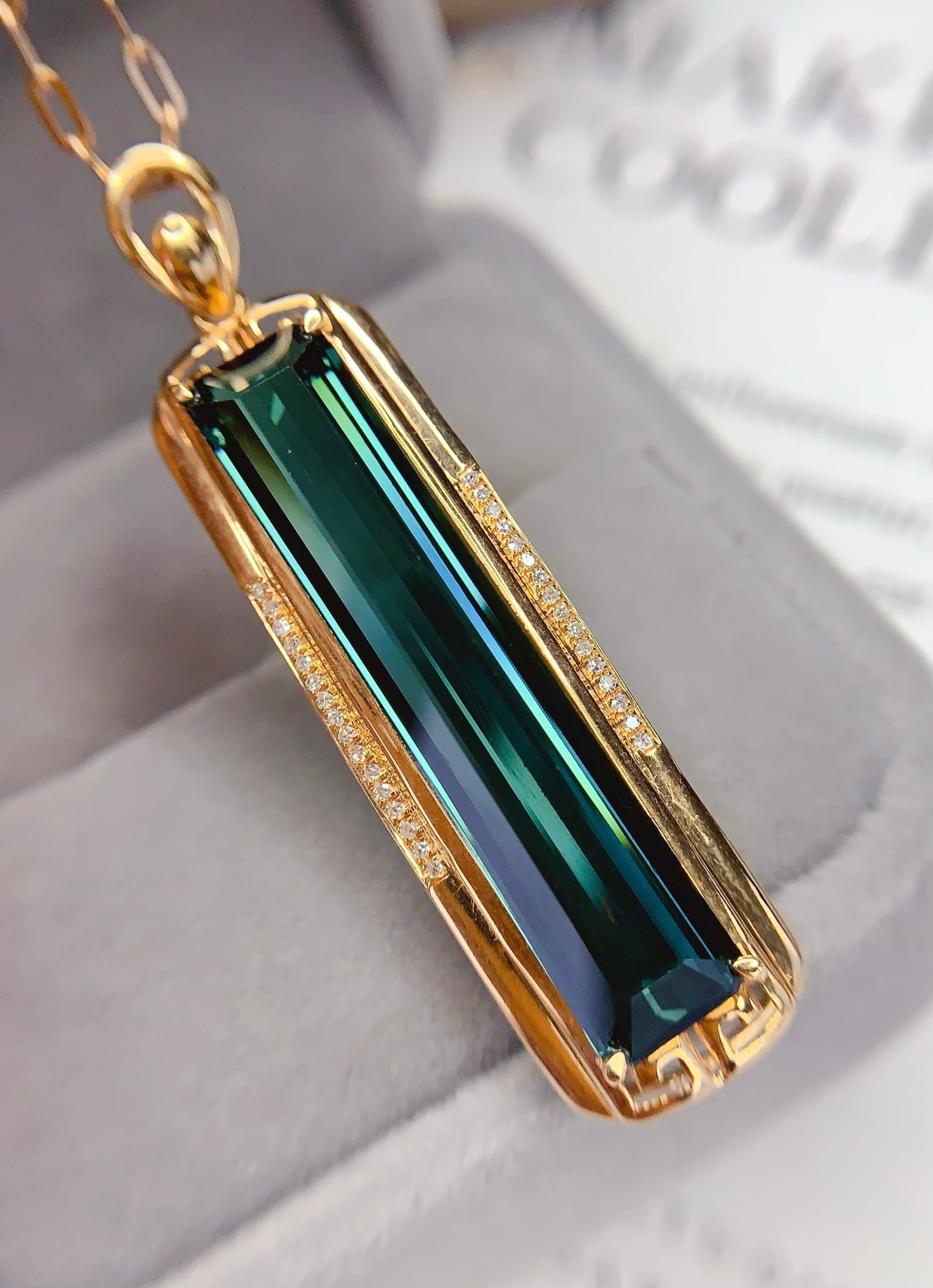 18K Gold Natural Tourmaline Pendant with Diamonds, 8.61ct, 4.13g (Chain Not Included) - 2