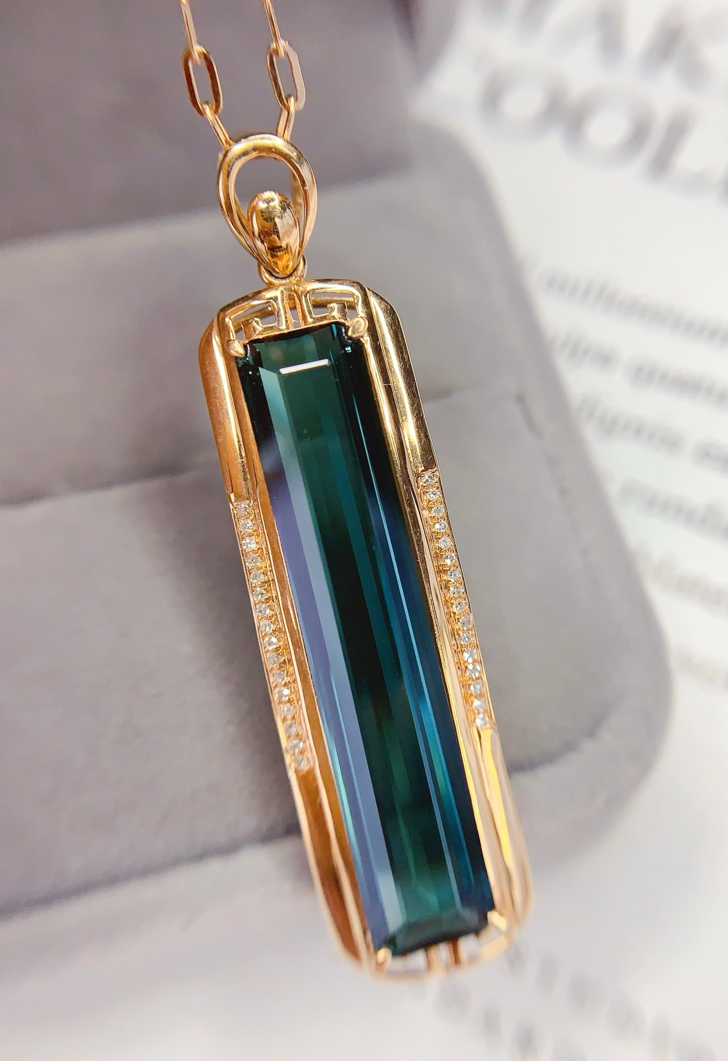 18K Gold Natural Tourmaline Pendant with Diamonds, 8.61ct, 4.13g (Chain Not Included) - 3