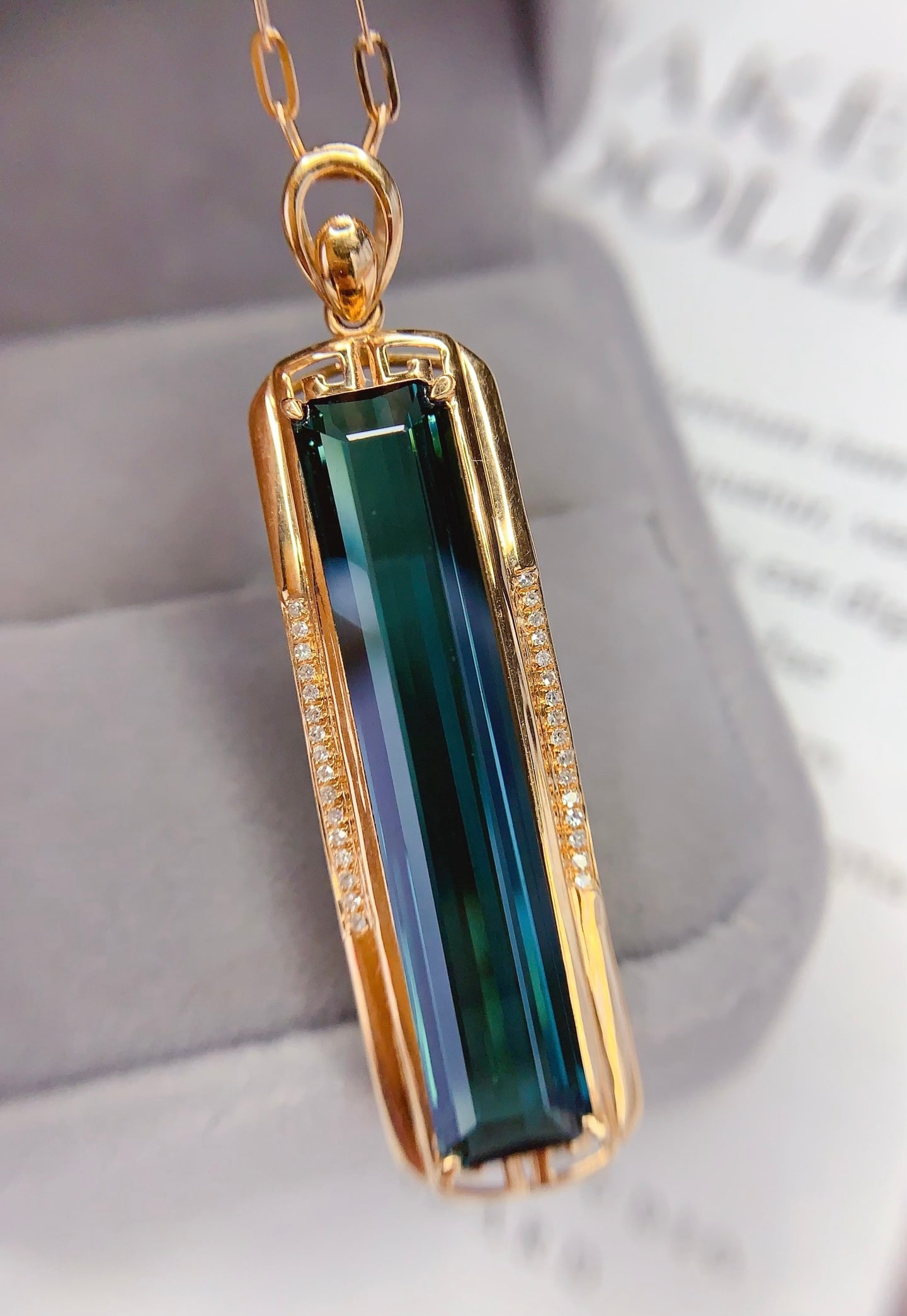 18K Gold Natural Tourmaline Pendant with Diamonds, 8.61ct, 4.13g (Chain Not Included) - 5